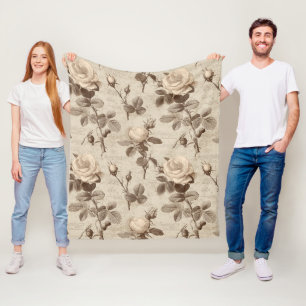 Vintage Botanical Floral Pattern (5) Fleece Blanket