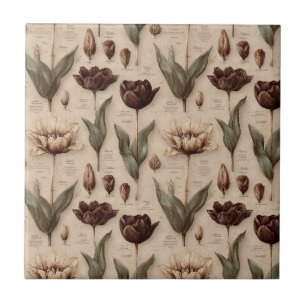 Vintage Botanical Floral Pattern (6) Ceramic Tile