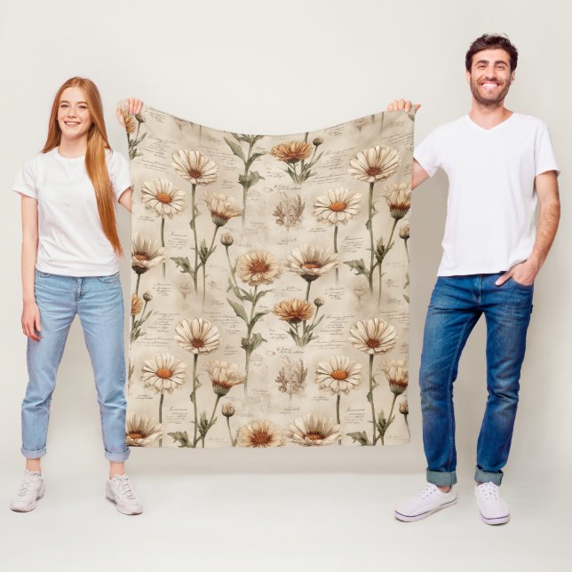Vintage Botanical Floral Pattern (8) Fleece Blanket (In Situ)