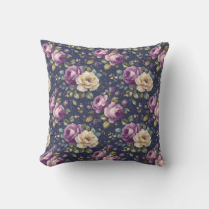 Vintage Botanical Floral - Pink & Purple Roses Cushion