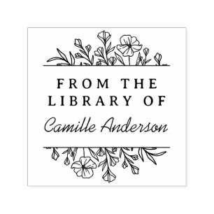 Vintage Botanical Floral Script Library Bookplate Self-inking Stamp