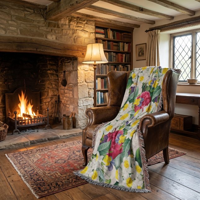 Vintage Botanical Floral Throw Blanket (Creator Uploaded)