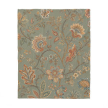 Vintage Botanical Floral Throw Blanket Sage Green
