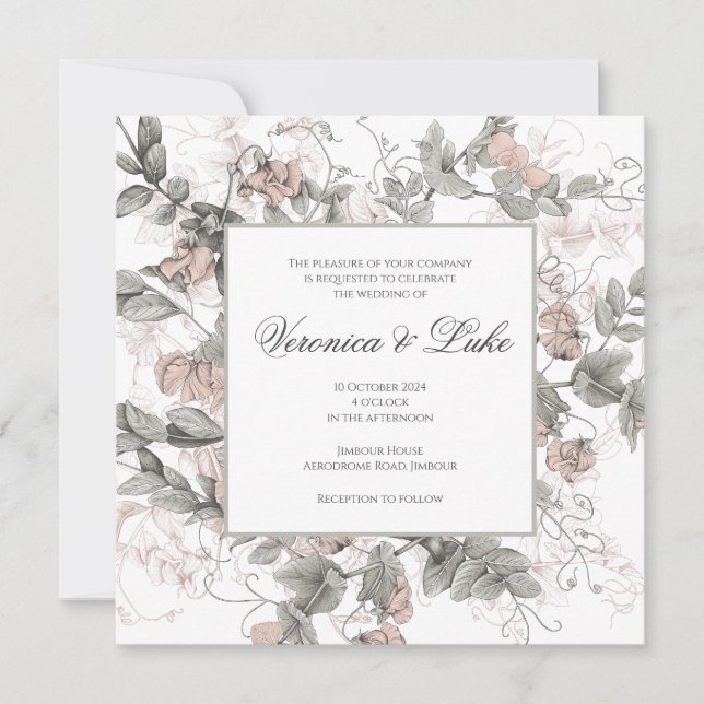 Vintage Botanical Floral Wedding Invitation (Front)