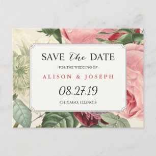Vintage Botanical Floral Wedding Save the Date Announcement Postcard