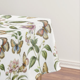 Vintage botanical floral with butterfly tablecloth
