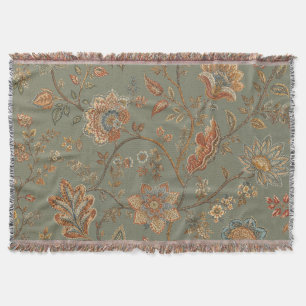 Vintage Botanical Floral Woven Throw Blanket Sage