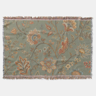 Vintage Botanical Floral Woven Throw Blanket Sage