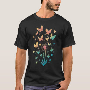 Vintage Botanical Flower Butterfly Girl Mum Beauti T-Shirt
