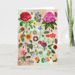 Vintage Botanical Flower illustrations Nature art  Thank You Card
