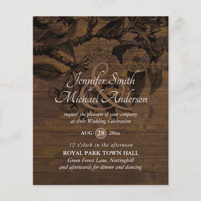 Vintage Botanical Flower Linart Wedding Invitation (Front)