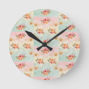 Vintage Botanical Flower Pattern Decorative Wall C Round Clock
