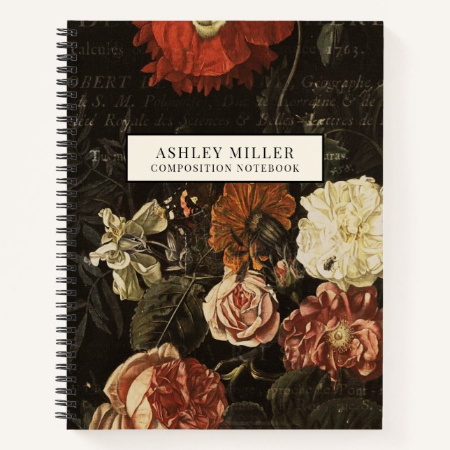 Vintage Botanical Flowers Personalised Notebook (Front)