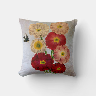 Vintage Botanical Flowers Swallow Bird Rustic Blue Cushion