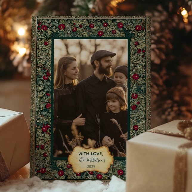 Vintage Botanical Foliage Christmas Photo Holiday Card (Creator Uploaded)