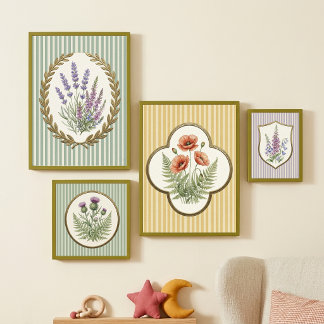 Vintage Botanical Foxglove and Bluebells Purple Poster