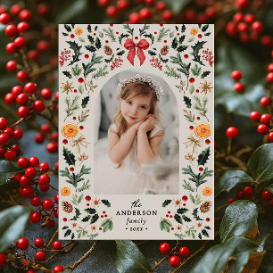 Vintage Botanical Frame Arch Photo Christmas Holiday Card