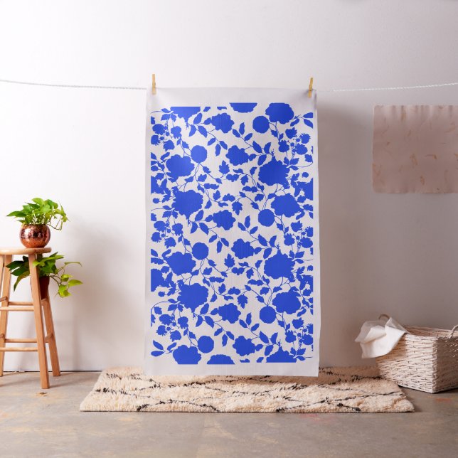 Vintage Botanical French Blue Floral Toile Cotton Fabric (In Situ)