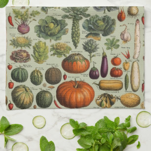 vintage botanical French garden vegetables Tea Towel