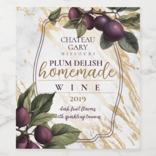 Vintage botanical fruit plum branch personalised wine label