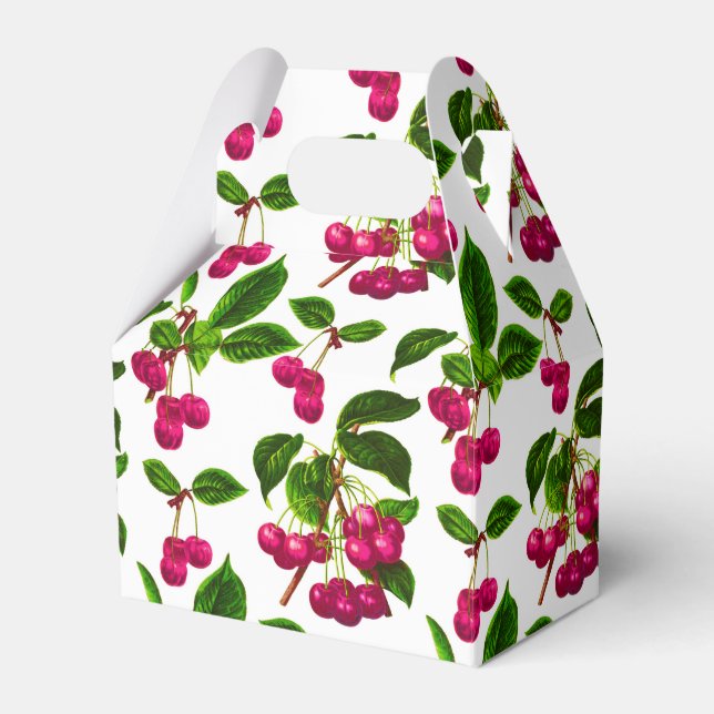 Vintage Botanical Fuchsia Pink Cherries Print Favour Box (Front Side)