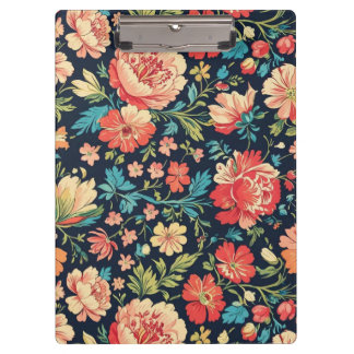 Vintage Botanical Garden Floral Pattern-Blue Clipboard