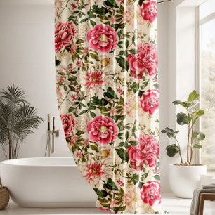 Vintage Botanical Garden Flowers Pattern Shower Cu Curtain