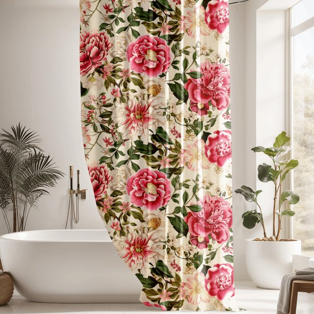 Vintage Botanical Garden Flowers Pattern Shower Cu Curtain (Creator Uploaded)