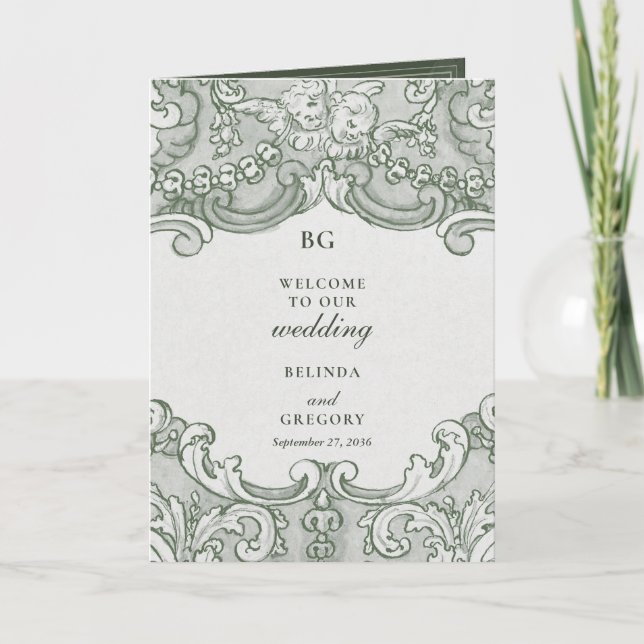Vintage Botanical Garden Party Wedding Itinerary Program (Front)
