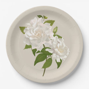 Vintage Botanical Gardenia Floral Quinceañera Paper Plate