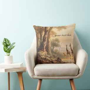 Vintage botanical giraffes, customisable  cushion