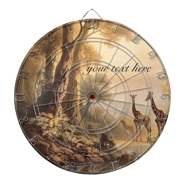 Vintage botanical giraffes, customisable  dartboard (Front)