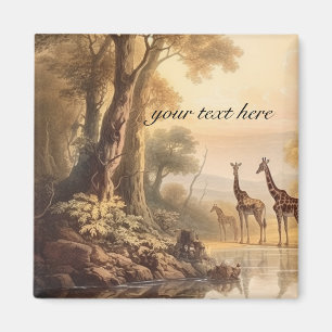 Vintage botanical giraffes, customisable magnet