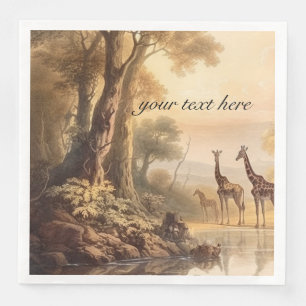 Vintage botanical giraffes, customisable  napkin