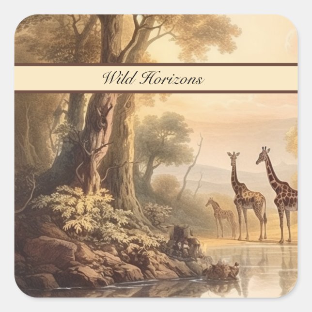 Vintage botanical giraffes, customisable  square sticker (Front)