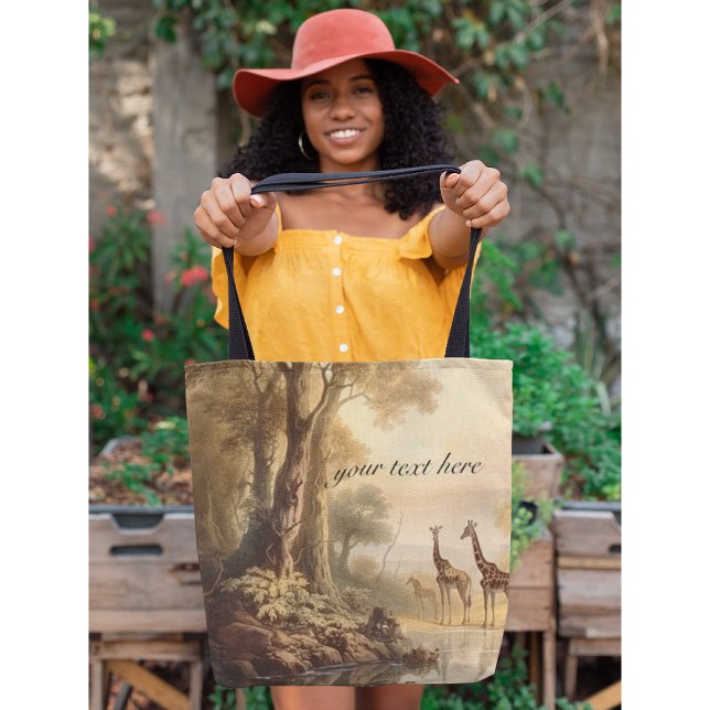 Vintage botanical giraffes, customisable  tote bag (Creator Uploaded)