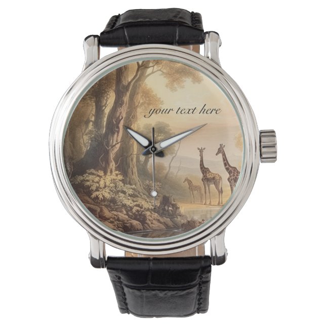 Vintage botanical giraffes, customisable  watch (Front)