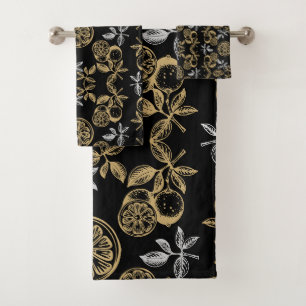 Vintage Botanical Gold And Silver Print Bath Towel Set