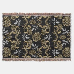 Vintage Botanical Gold And Silver Print Throw Blanket