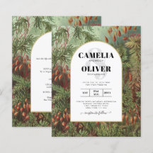 Vintage Botanical Green Terracotta Wedding invite