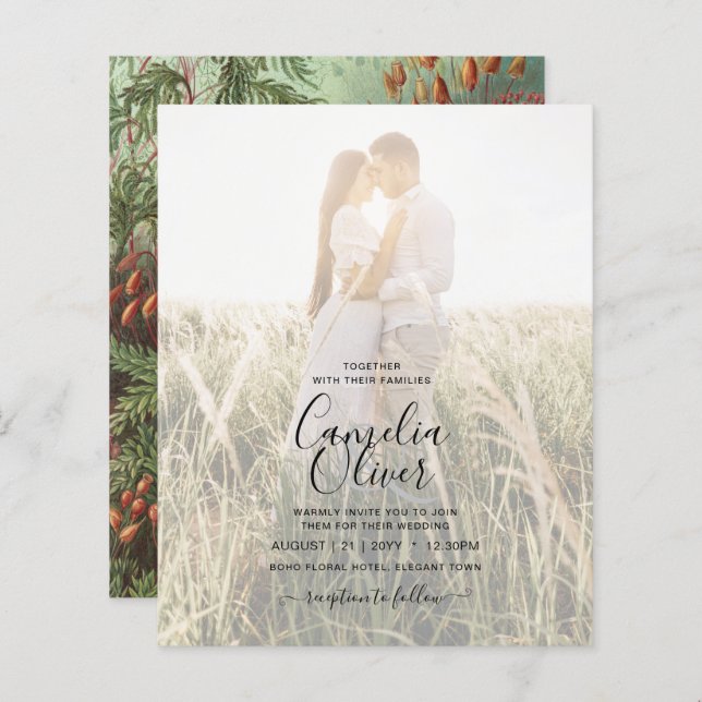 Vintage Botanical Green Terracotta Wedding invite (Front/Back)