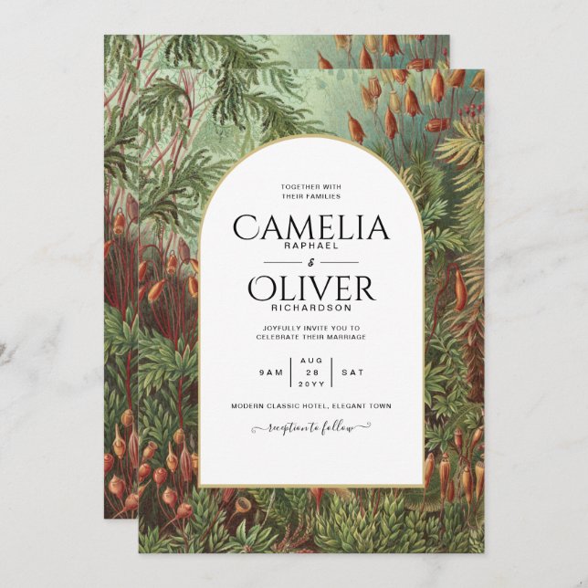 Vintage Botanical Green Terracotta Wedding invite (Front/Back)