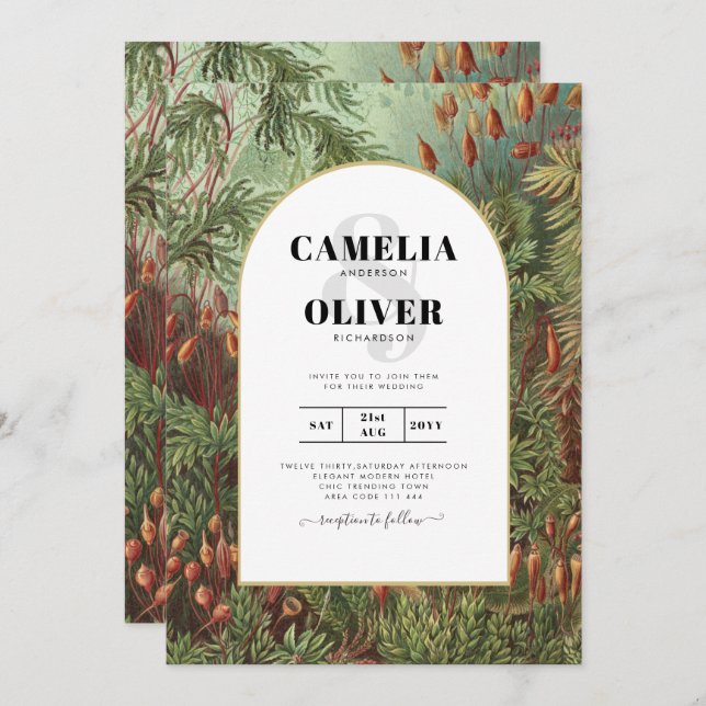 Vintage Botanical Green Terracotta Wedding invite (Front/Back)