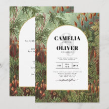 Vintage Botanical Green Terracotta Wedding invite