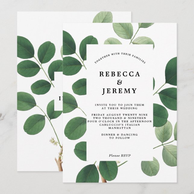 vintage botanical green wedding invitation (Front/Back)