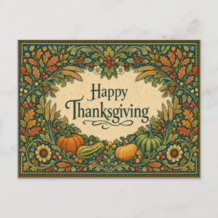 Vintage Botanical Happy Thanksgiving Harvest Frame Holiday Postcard