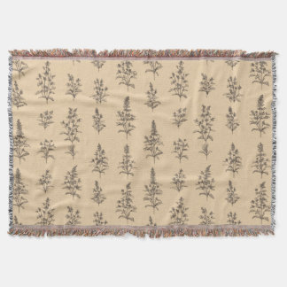 Vintage Botanical Herb Pattern – Neutral Floral Throw Blanket