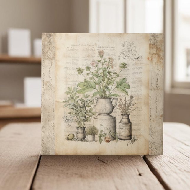Vintage botanical herbs rustic parchment farmhouse ceramic tile (Creator Uploaded)