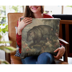 Vintage Botanical Hippo  Cushion