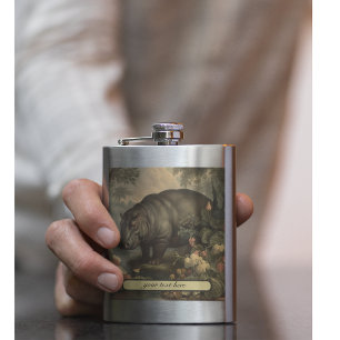 Vintage Botanical Hippo, customisable  Hip Flask